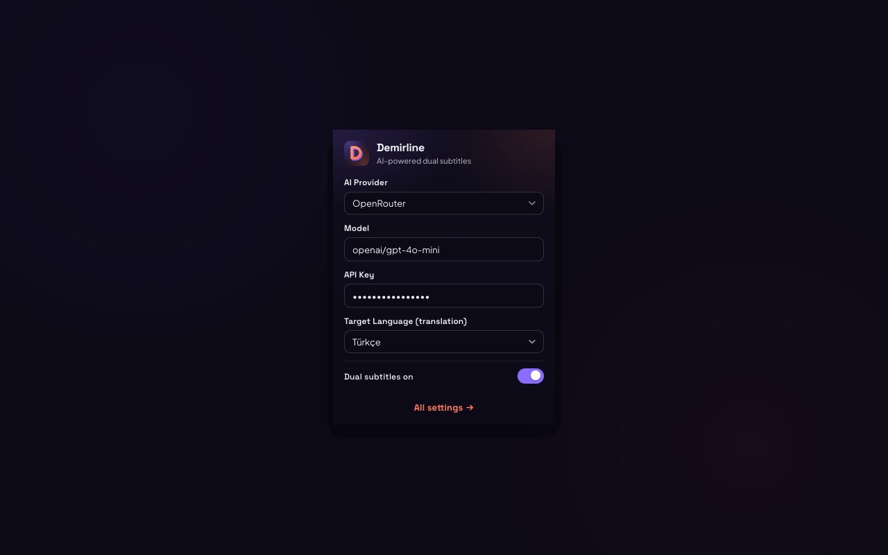 Uzantı popup hızlı ayarlar